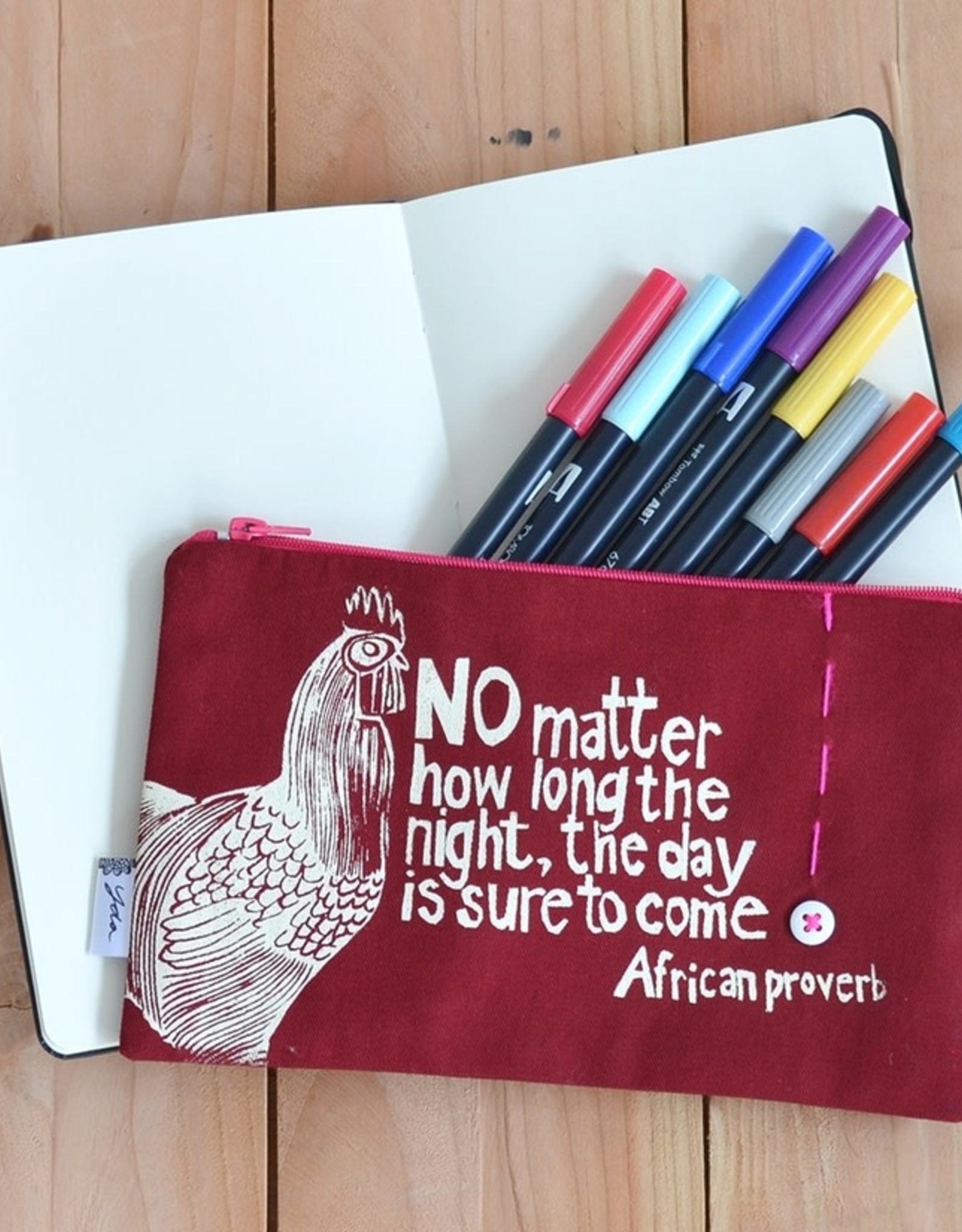 Swahili African Modern Red The Day is Sure to Come 8" African Proverb Pouch