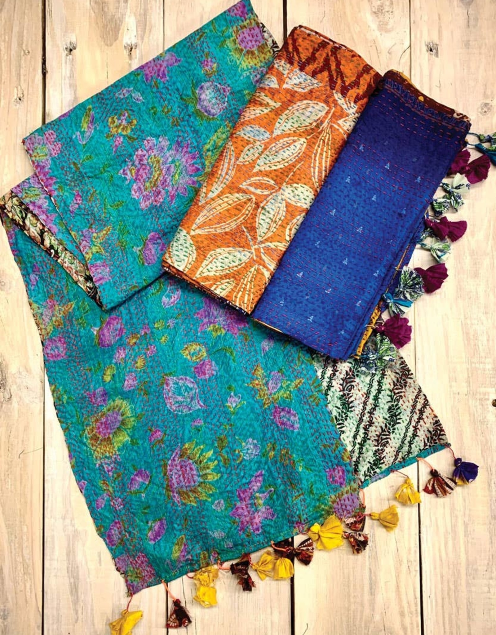 Sevya Handmade Silk Sari Kantha Table Runner