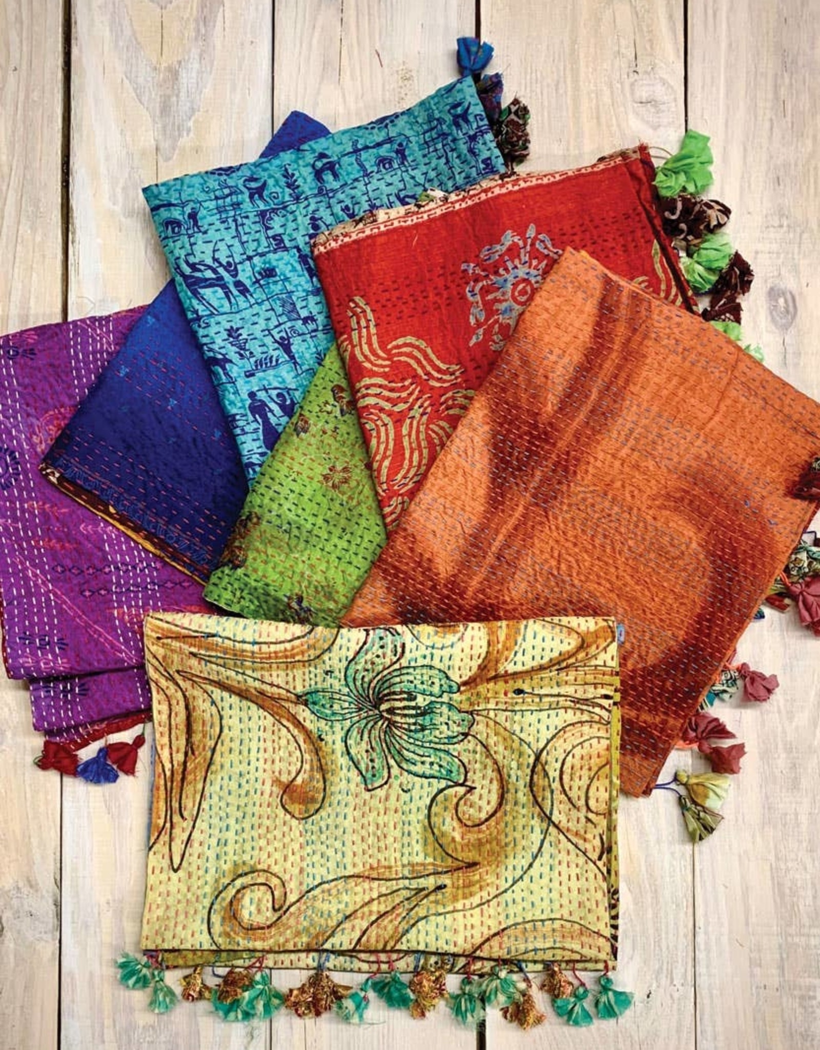 Sevya Handmade Silk Sari Kantha Table Runner
