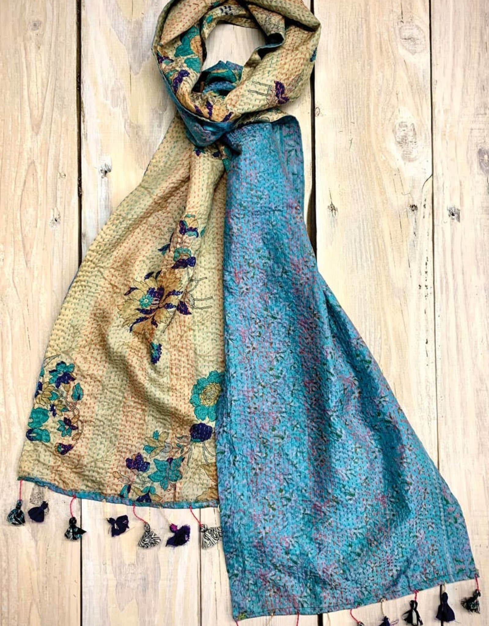 Sevya Handmade Silk Sari Kantha Scarf