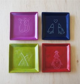 Venture Imports Square Animal Dishes -  Loving Dogs