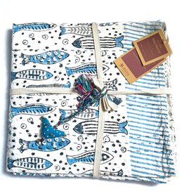 Mira Fair Trade Baby Block Printed Kantha Quilt - Fish Print