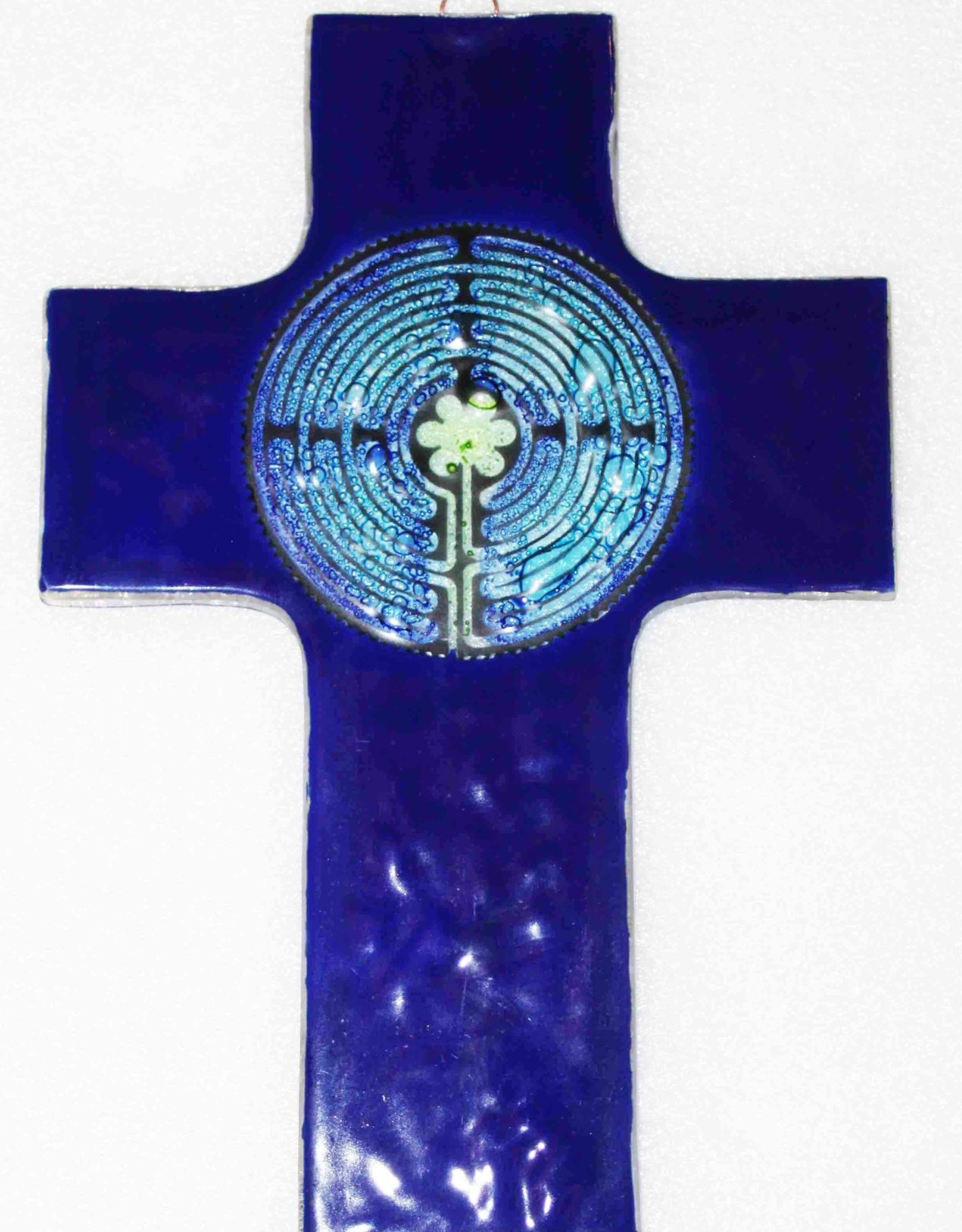 Pampeana Blue Labryrinth Fused Glass Cross