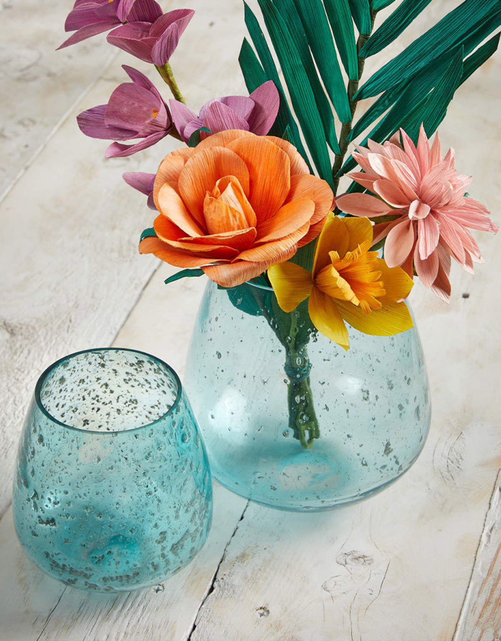 Serrv Jodhpur Blue Round Bubble Vases - Short