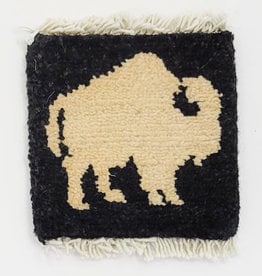 Bunyaad Pakistan Buffalo Mug Rug - Ivory on Black