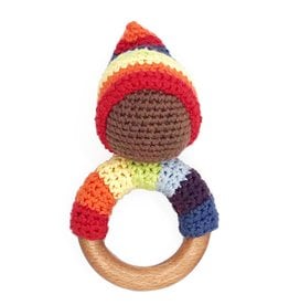 Pebble Pixie Wooden Teething Ring Rattle Rainbow