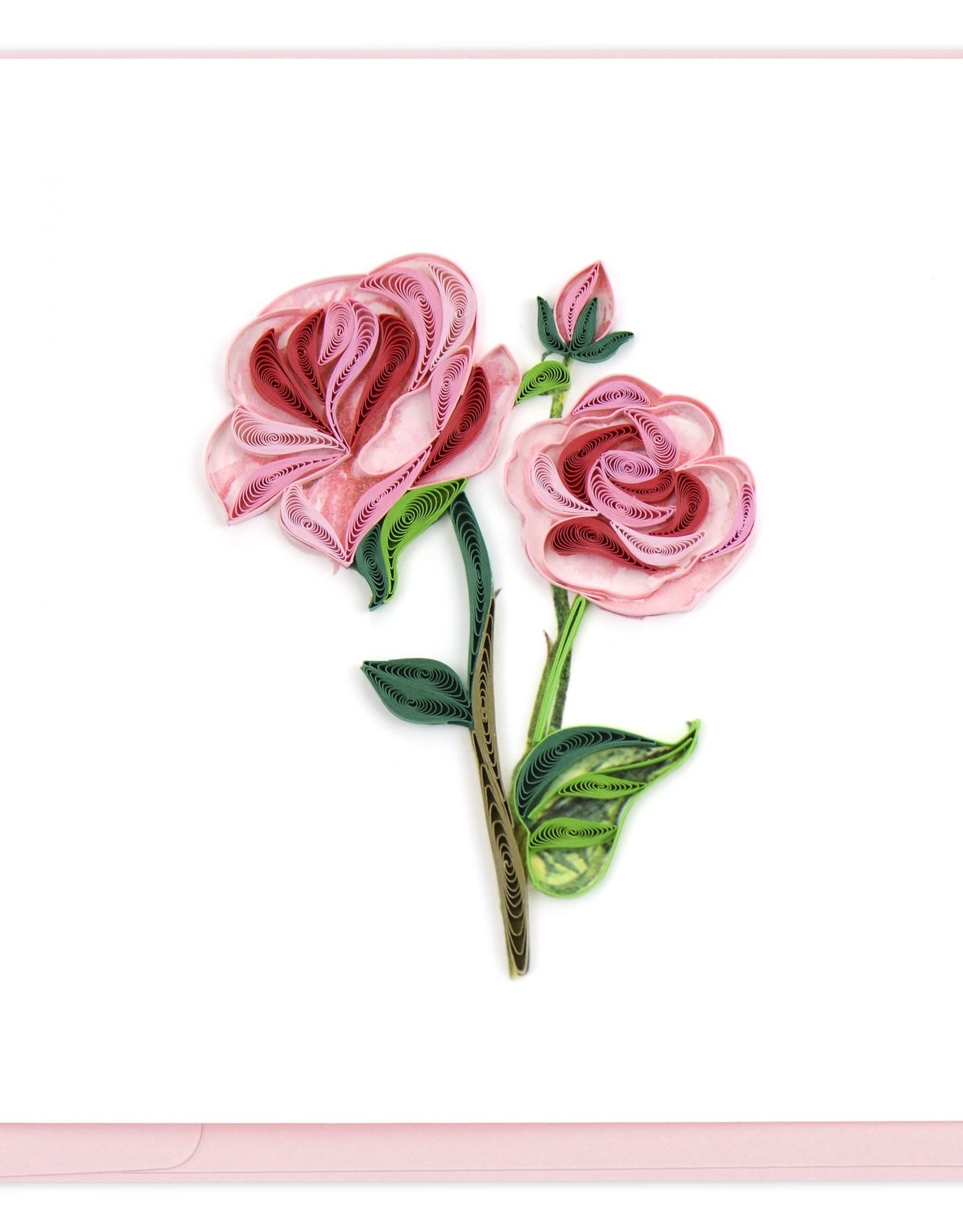 Quilling Card Quilled Long Stem Pink Roses Greeting Card