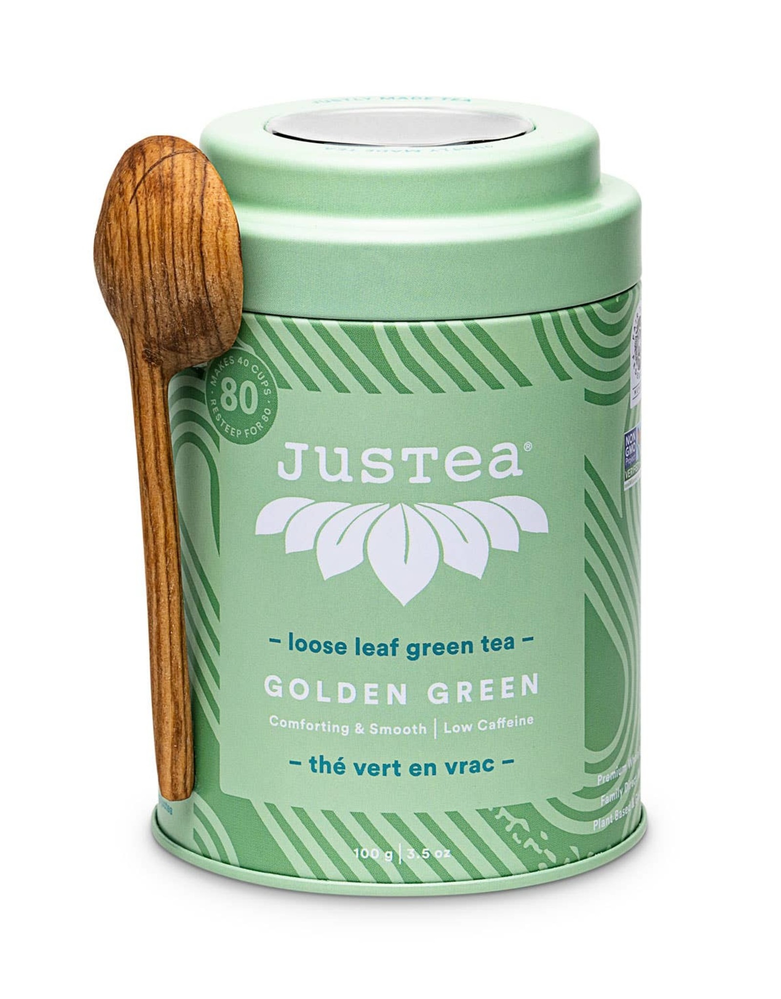 Justea Golden Green Loose Leaf Tin & Spoon