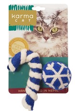Dharma Dog Karma Cat Blue Holiday Ball & Cane Wool Cat Toy - Pack of 2