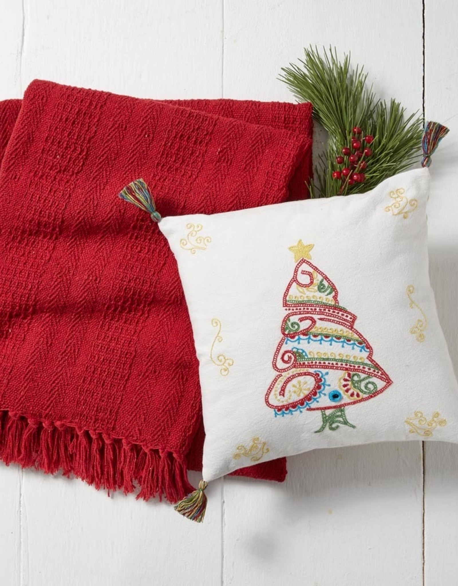Serrv Embroidered Christmas Tree Pillow