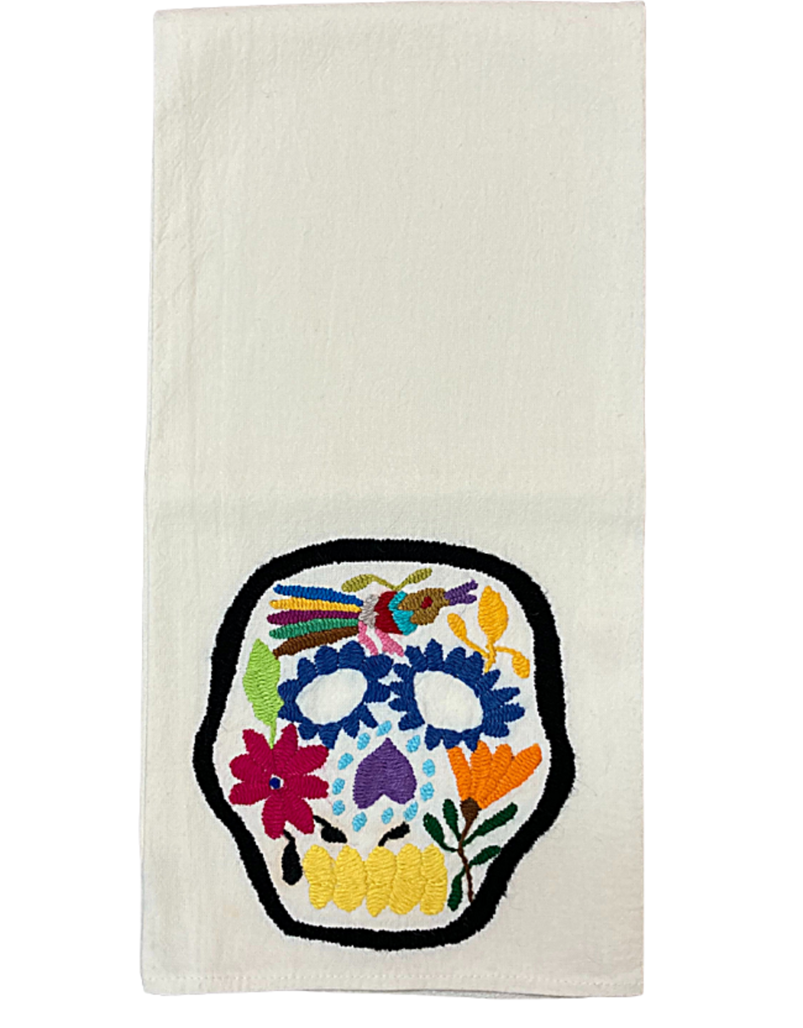 Nativa Skull Embroidered Tea Towel - Cream