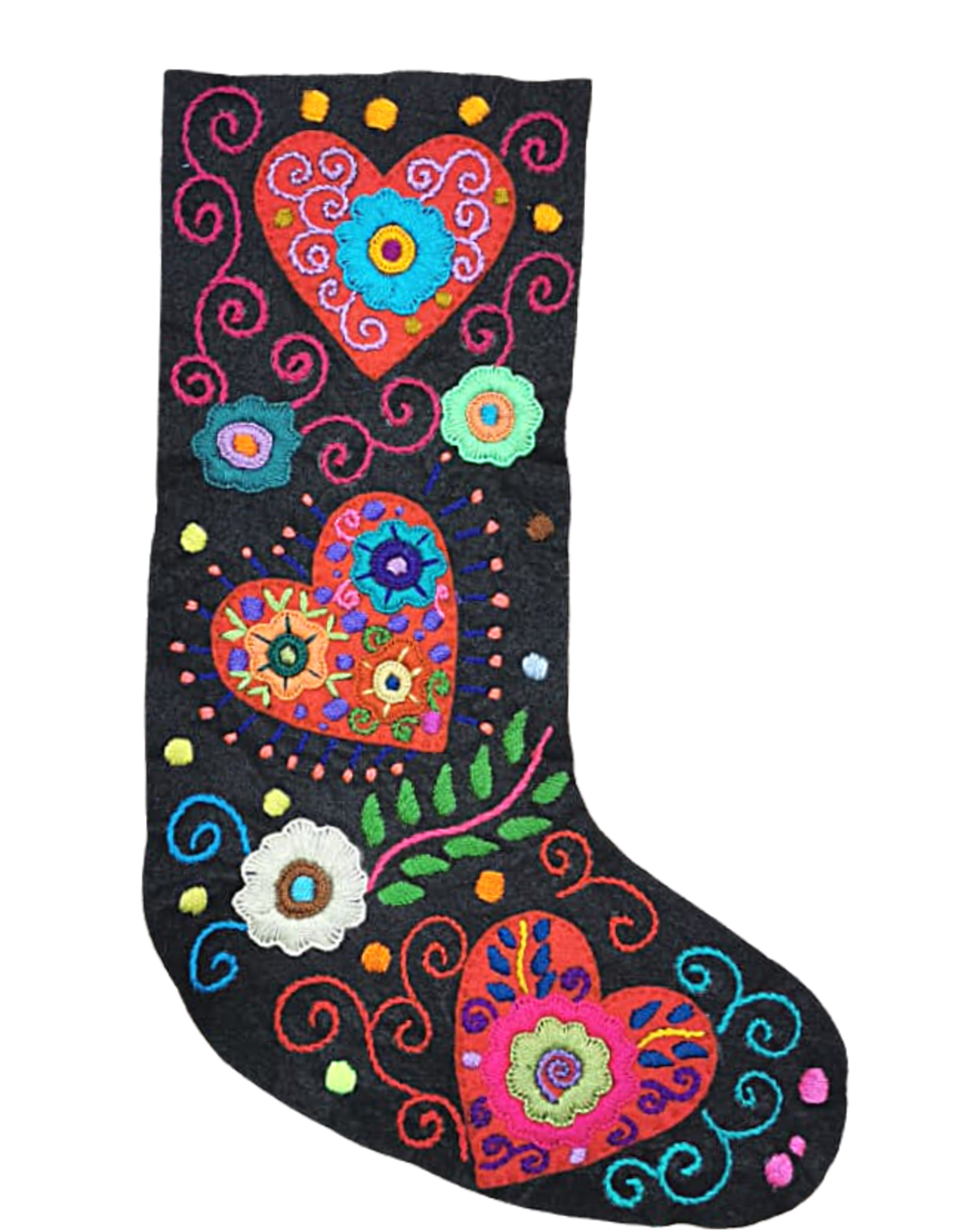 Nativa Holiday Embroidered Wool Stocking - Heart