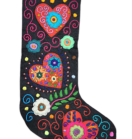 Nativa Holiday Embroidered Wool Stocking - Heart