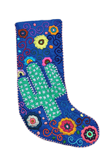 Nativa Holiday Embroidered Wool Stocking - Cactus