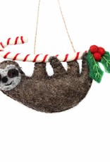 Global Crafts Christmas Sloth on Candy Cane Felt Ornament