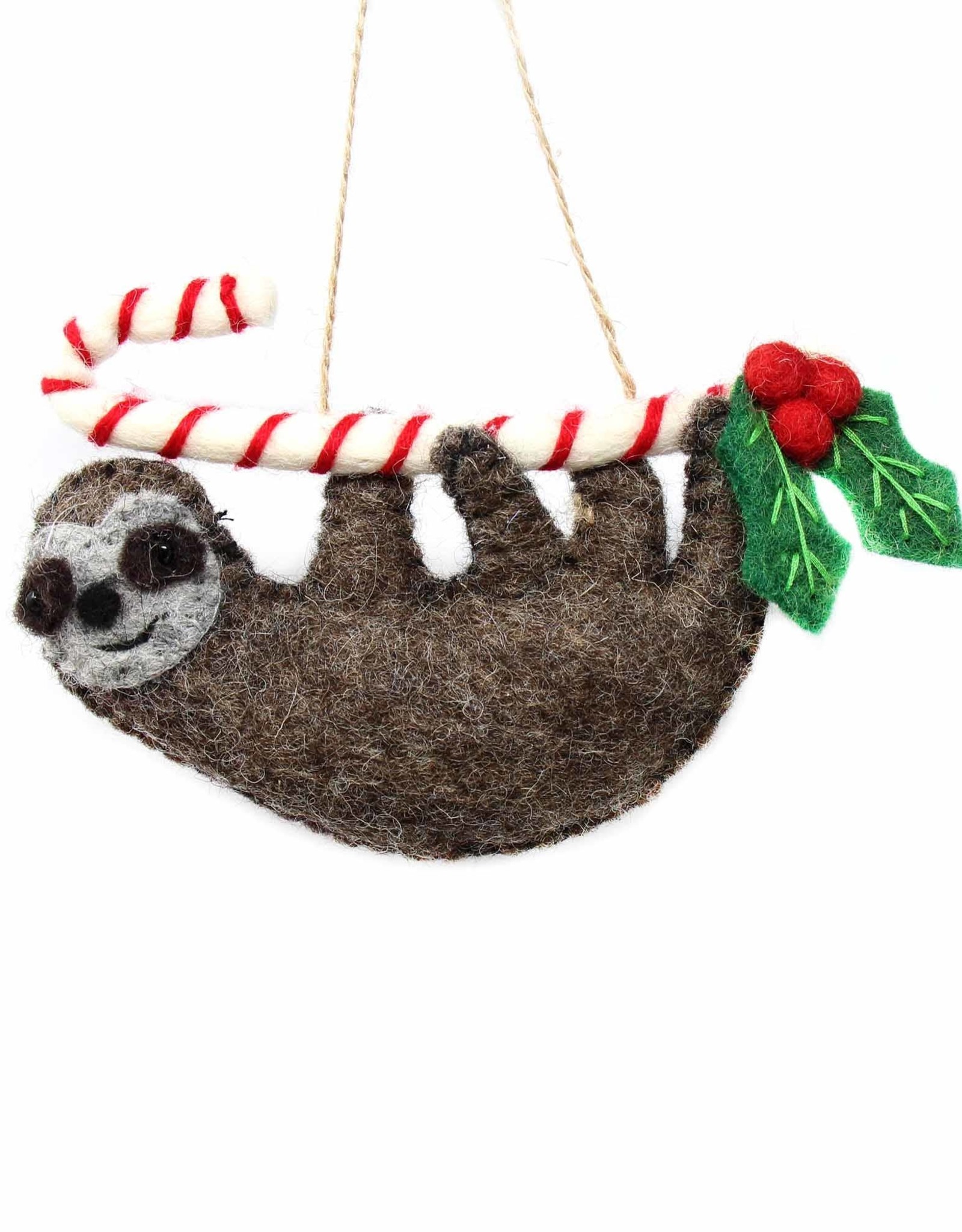 Global Crafts Christmas Sloth on Candy Cane Felt Ornament