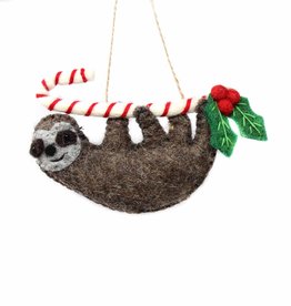 Global Crafts Christmas Sloth on Candy Cane Felt Ornament