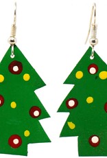 Global Crafts Painted Tin Christmas Tree Earrings