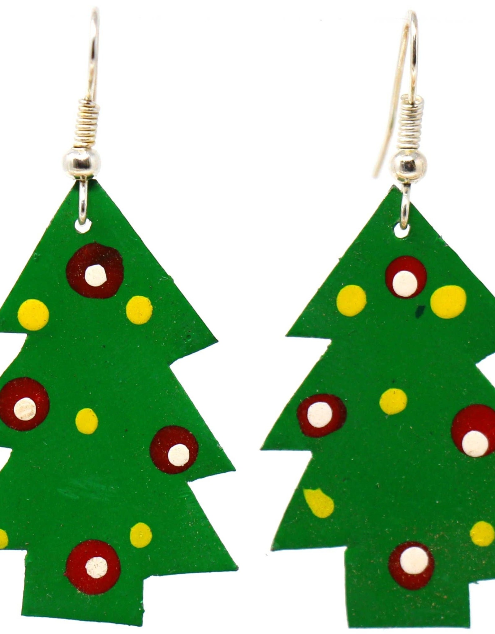 Global Crafts Painted Tin Christmas Tree Earrings