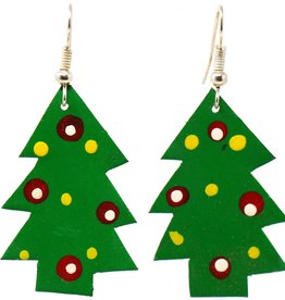 Global Crafts Painted Tin Christmas Tree Earrings