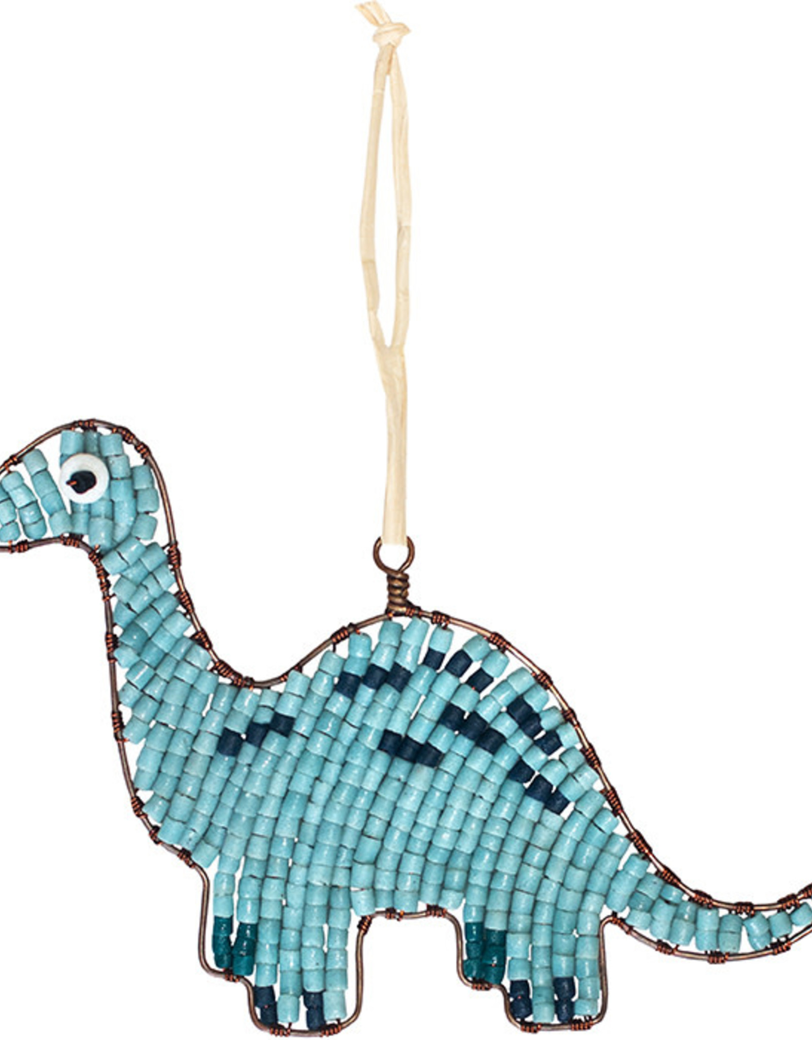 Global Mamas Beaded Dinosaur Ornament Blue