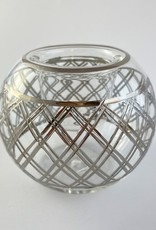 Dandarah Blown Glass Candle Holder - Silver Lines