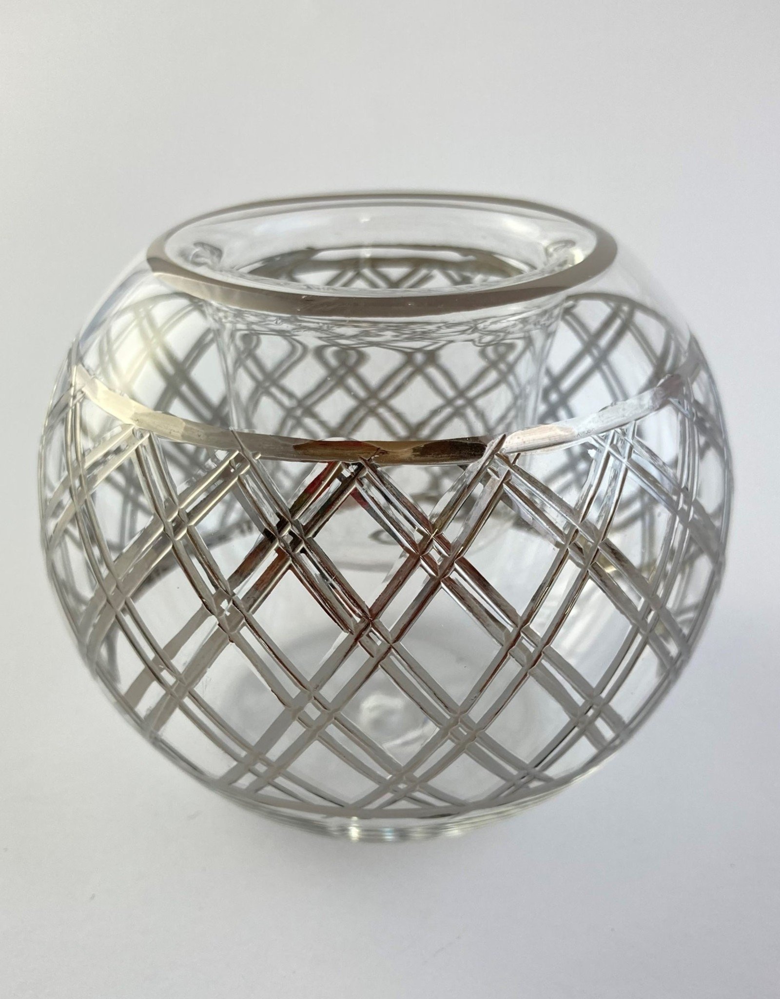 Dandarah Blown Glass Candle Holder - Silver Lines