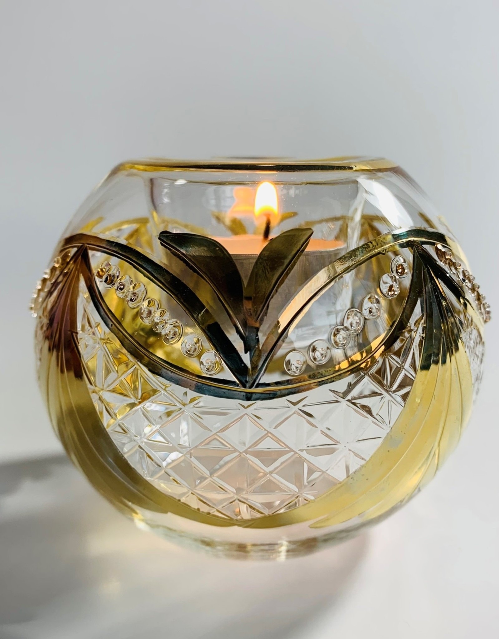 Dandarah Blown Glass Candle Holder- Gold Garland