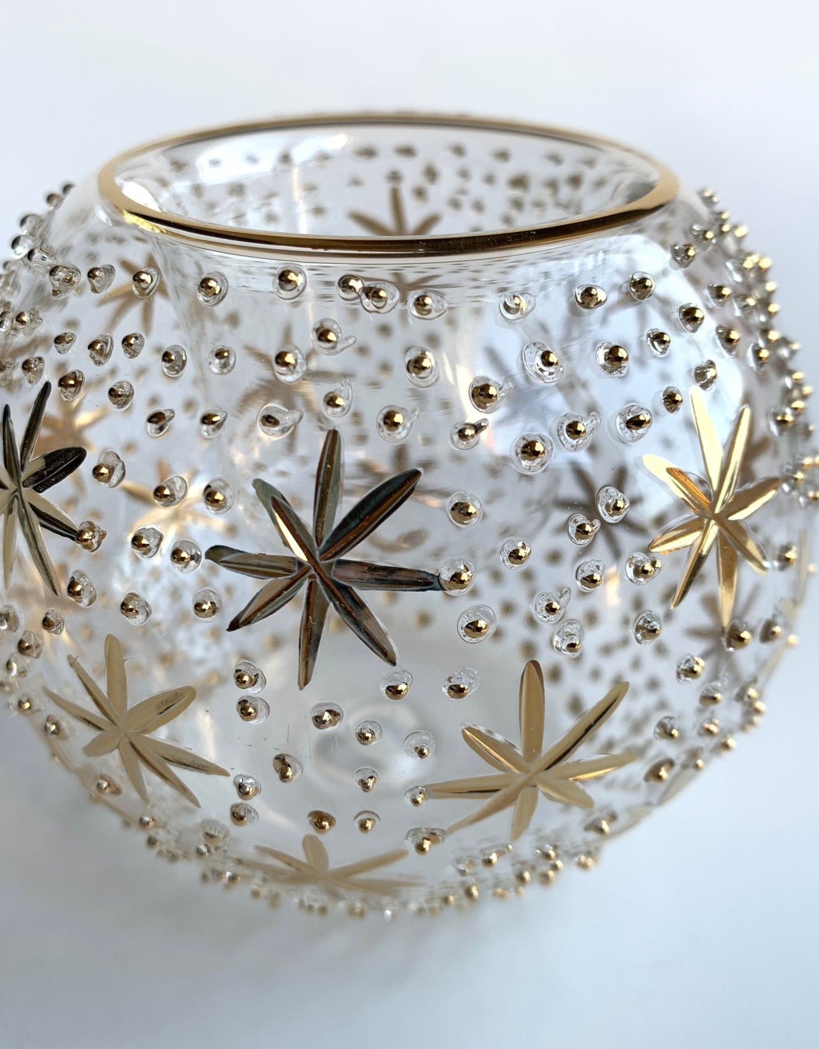 Dandarah Blown Glass Candle Holder  - Gold Stars & Dots