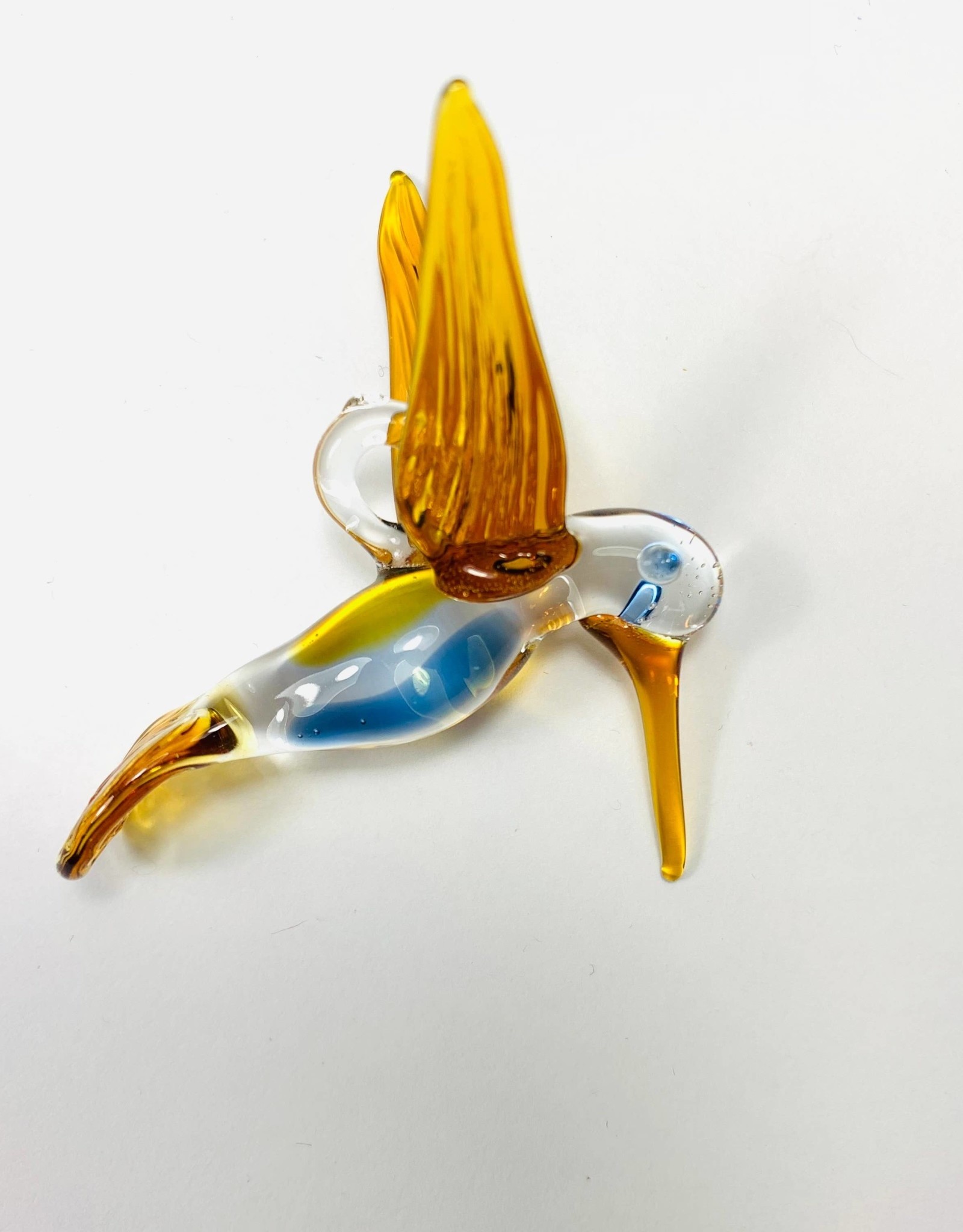 Dandarah Blown Glass Ornament - Hummingbird Honey & Blue