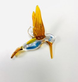 Dandarah Blown Glass Ornament - Hummingbird Honey & Blue