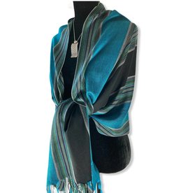 Dandarah Striped Handwoven Scarf - Turquoise & Black