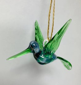 Dandarah Blown Glass Ornament - Hummingbird: Green & Blue