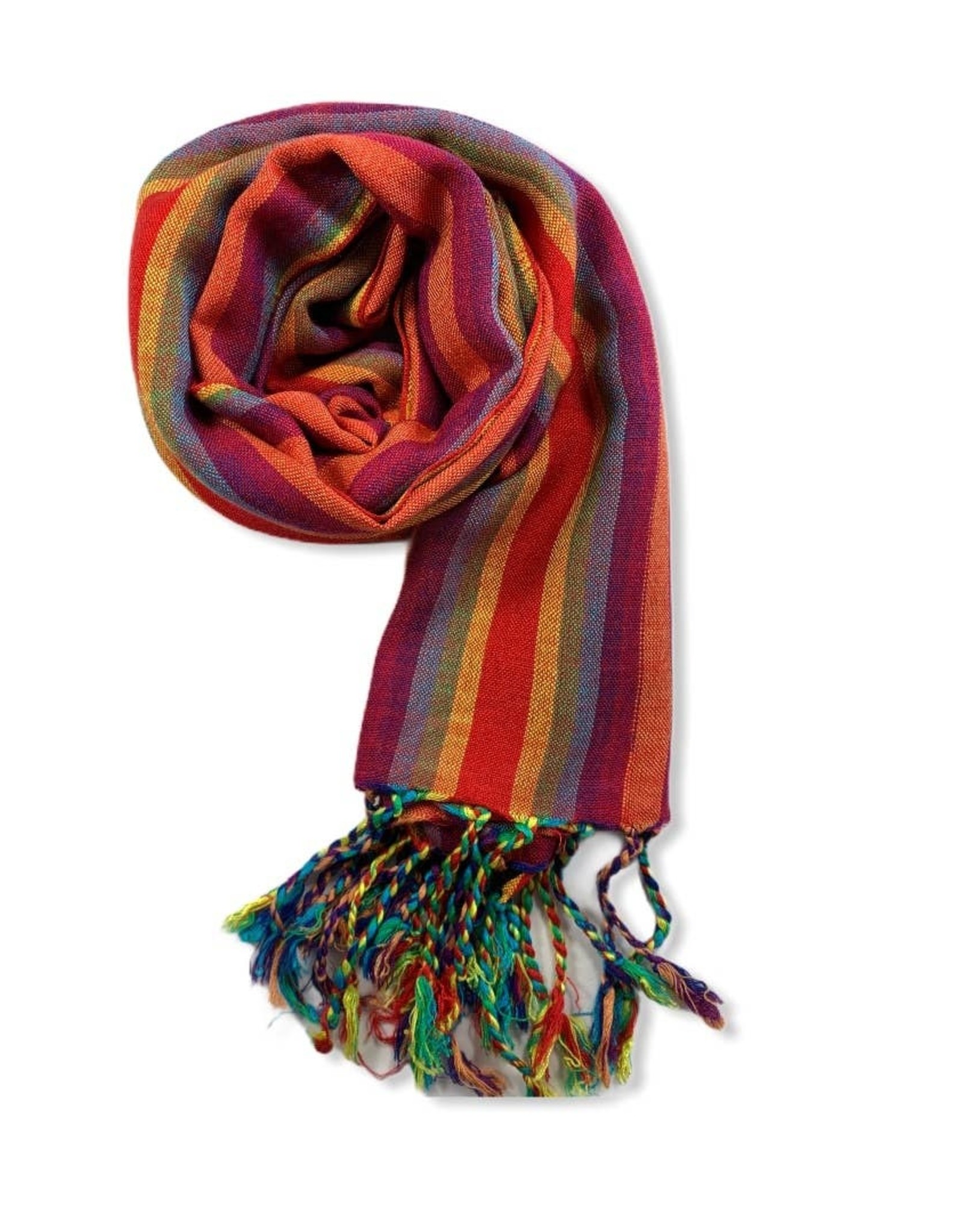 Dandarah Small Striped Handwoven Scarf - Orange, Yellow & Green