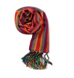 Dandarah Small Striped Handwoven Scarf - Orange, Yellow & Green