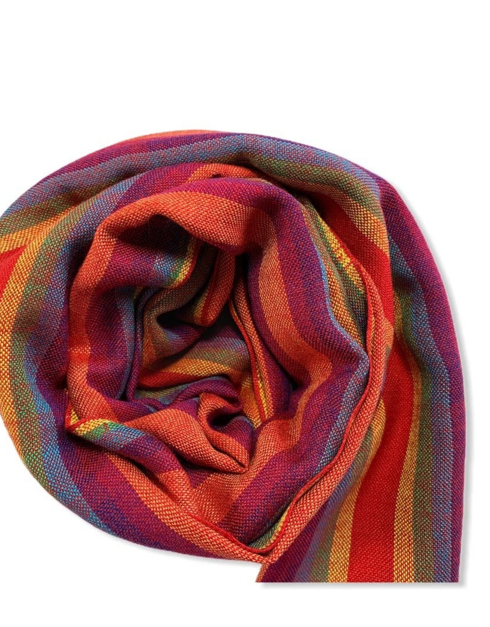 Dandarah Small Striped Handwoven Scarf - Orange, Yellow & Green