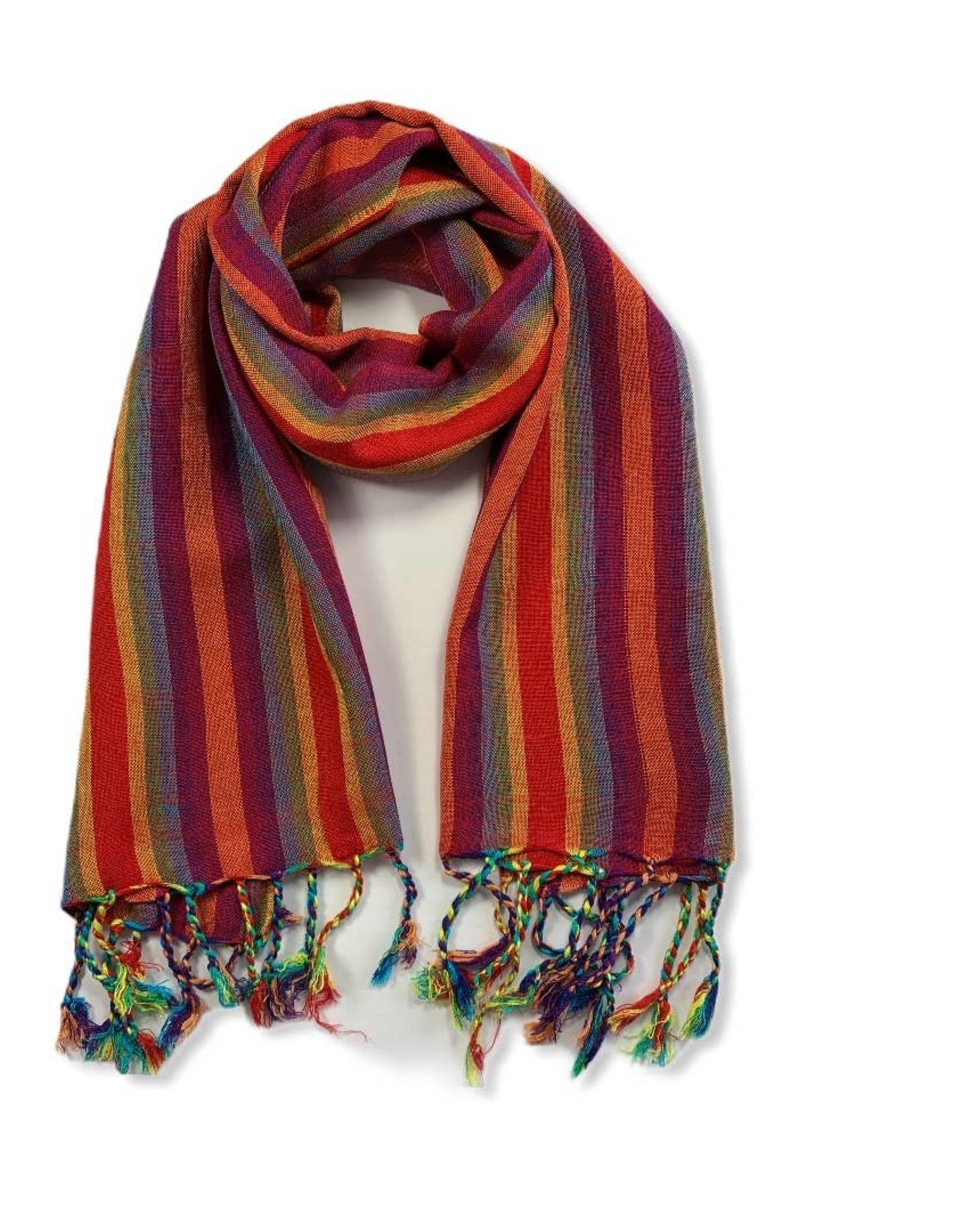 Dandarah Small Striped Handwoven Scarf - Orange, Yellow & Green