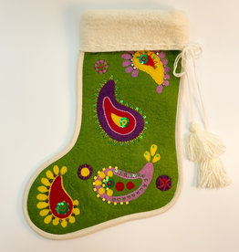 J127 Ranch Green Paisley Felted Kazakh Stocking