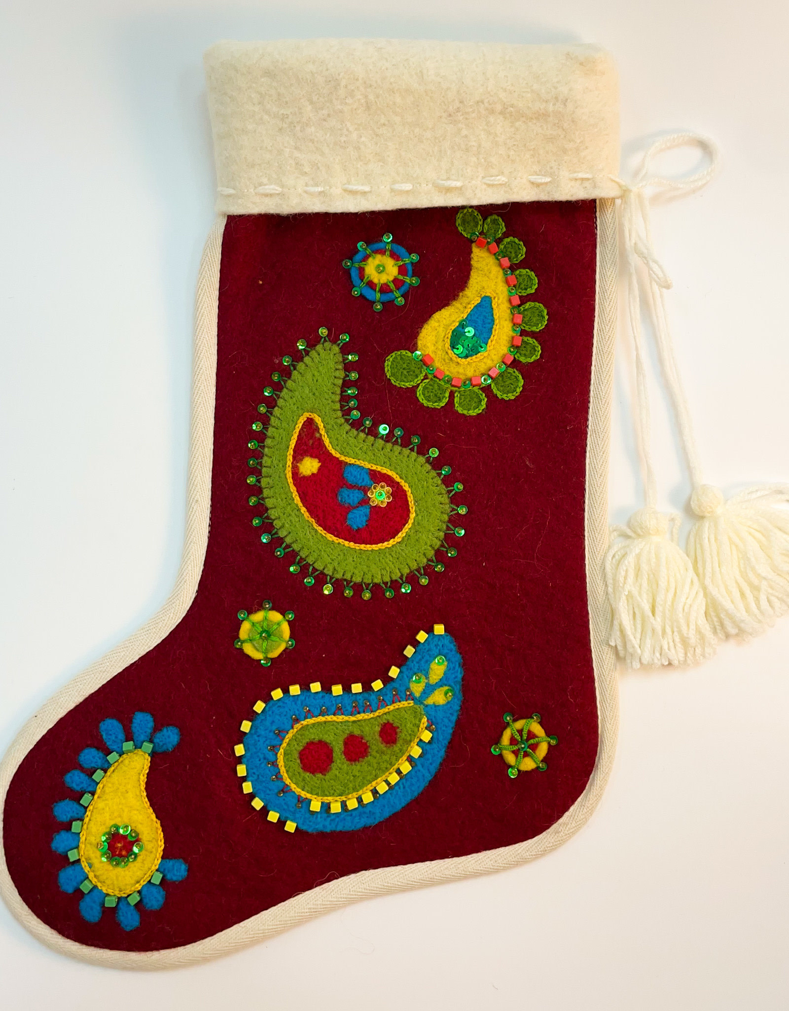J127 Ranch Red Paisley Felted Kazakh Stocking