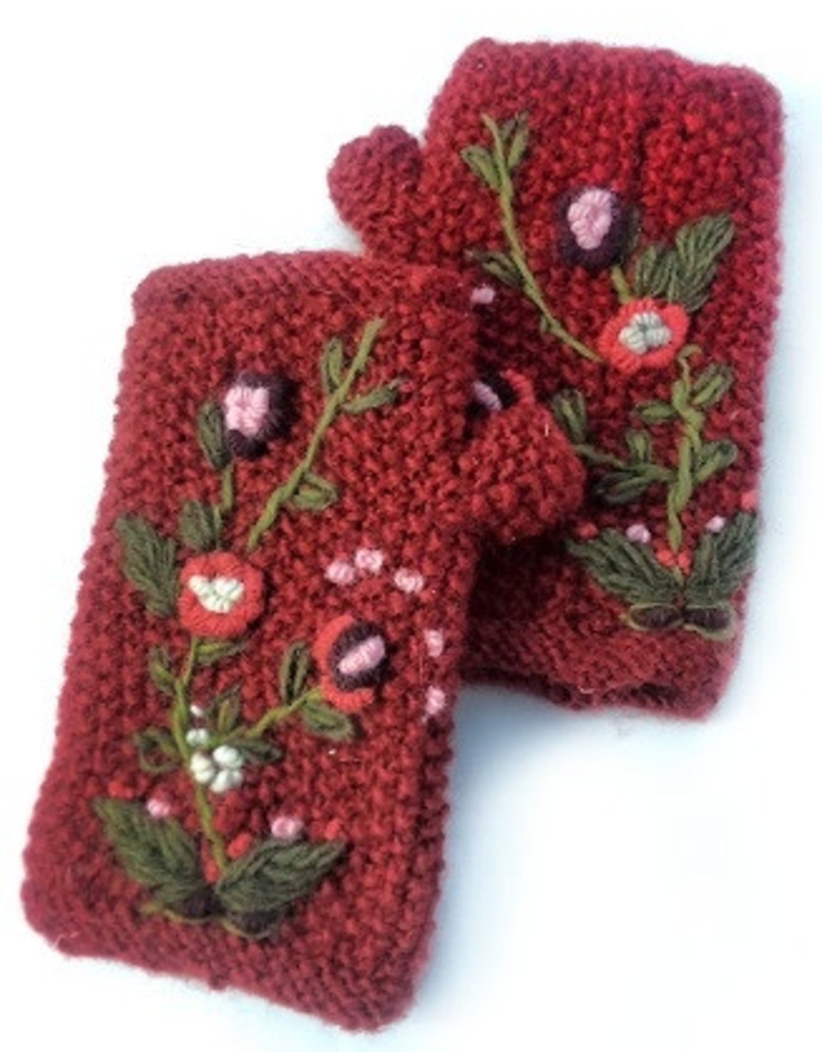 Ganesh Himal Embroidered Flower Fingerless Gloves