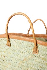 Swahili African Modern Kenyan Traditional Wide Weave Palm Shopper with Leather Trim