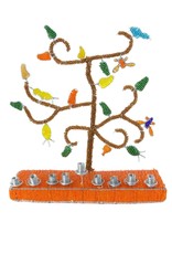 Swahili African Modern African Tree of Life Beaded Hanukkah Menorah with Orange Base