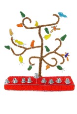Swahili African Modern African Tree of Life Beaded Hanukkah Menorah with Red Base