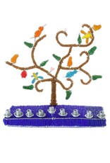 Swahili African Modern African Tree of Life Beaded Hanukkah Menorah with Dark Blue Base