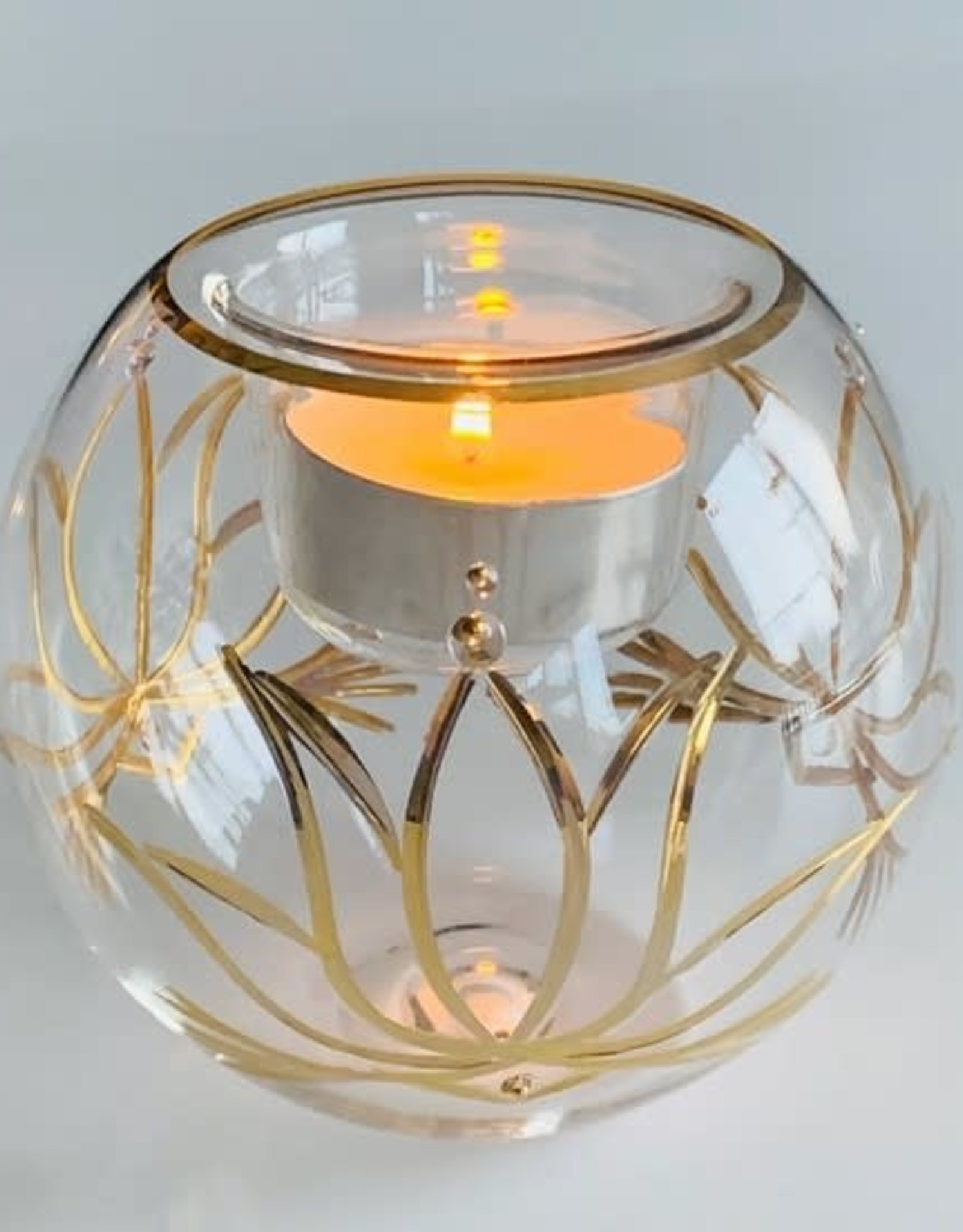 Dandarah Blown Glass Candle Holder - Gold Lotus