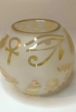 Dandarah Blown Glass Candle Holder - Yellow Hieroglyphs