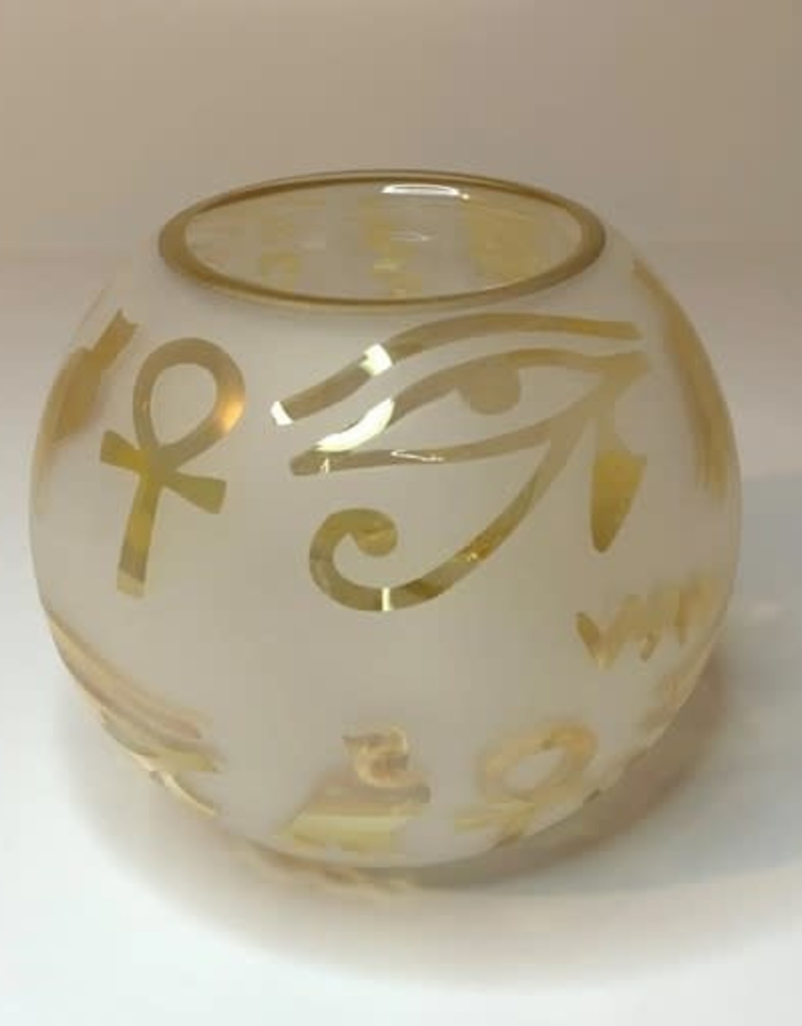 Dandarah Blown Glass Candle Holder - Yellow Hieroglyphs