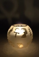 Dandarah Blown Glass Candle Holder - Yellow Hieroglyphs