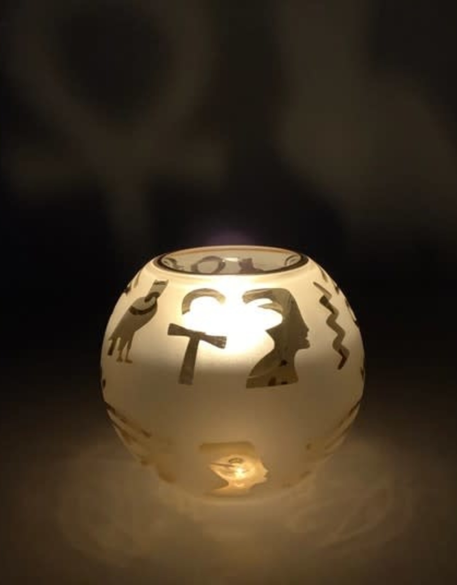 Dandarah Blown Glass Candle Holder - Yellow Hieroglyphs