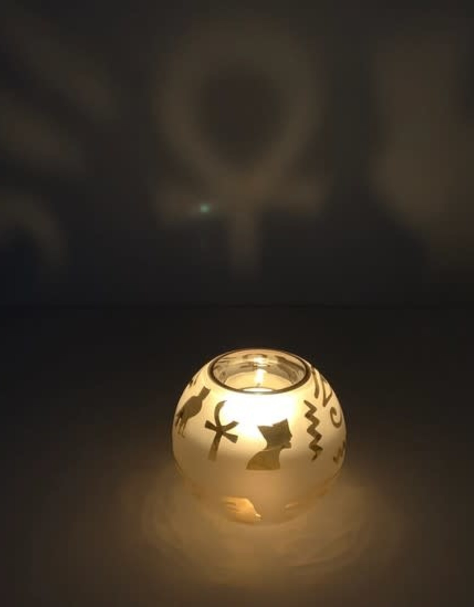 Dandarah Blown Glass Candle Holder - Yellow Hieroglyphs